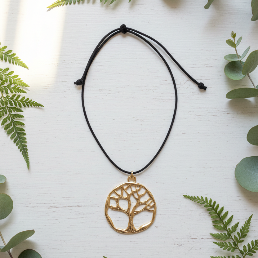 #Large Tree Of Life Pendant Leather Necklace