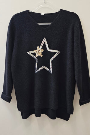 #Sequin Star Embroidered Wool Jumper
