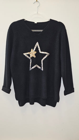 #Sequin Star Embroidered Wool Jumper