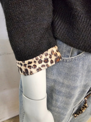 Leopard Collar Tie Front Jumper