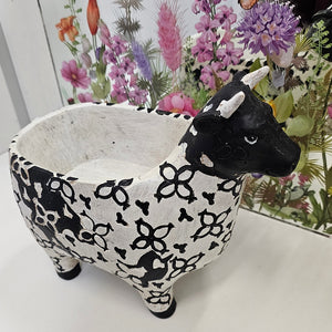 #Cow Black/White Resin Planter