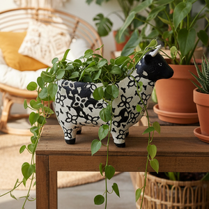 #Cow Black/White Resin Planter
