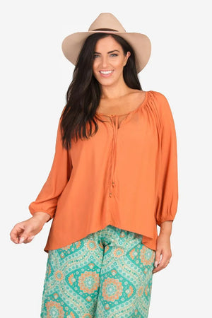 Long Sleeve Rose Top With Tassle Tie Up