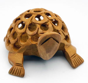 Wood Carved Turtle With Lattice Shell
