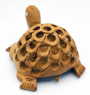 Wood Carved Turtle With Lattice Shell