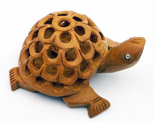Wood Carved Turtle With Lattice Shell