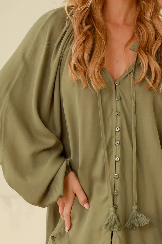 KHAKI LONG SLEEVE TOP