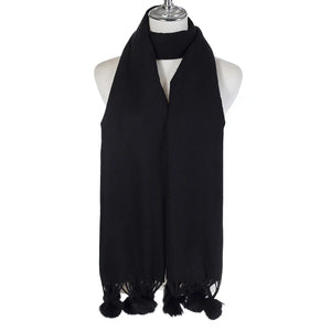 Plain Winter Scarf With PomPoms