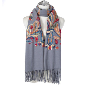 #Floral Embroidered Winter Scarf