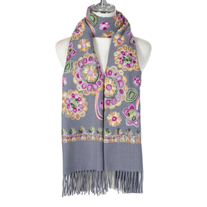 #Flower Embroidered Winter Scarf