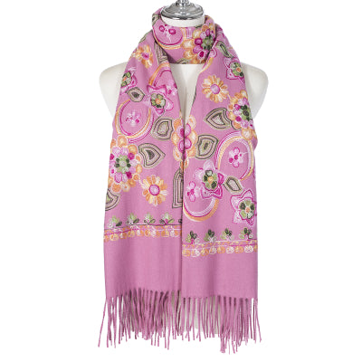 #Flower Embroidered Winter Scarf
