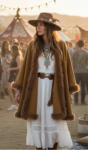 #Fur Trim Poncho