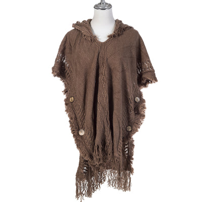 Hooded Poncho With Tassles