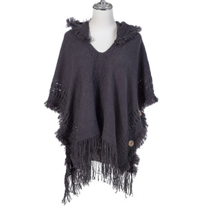 Hooded Poncho With Tassles