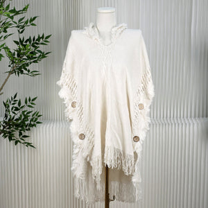 Hooded Poncho With Tassles