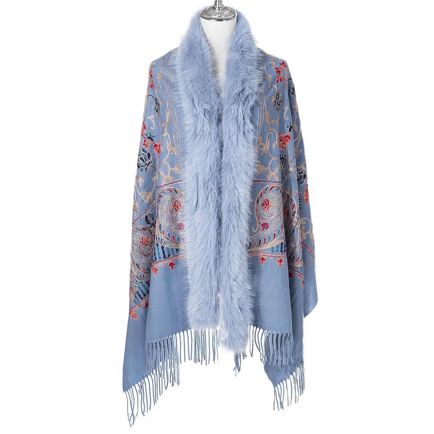Blossom Embroidered Wrap With Fur
