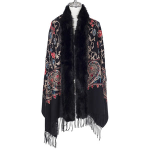 Blossom Embroidered Wrap With Fur