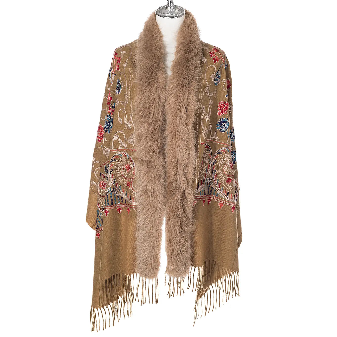 Blossom Embroidered Wrap With Fur