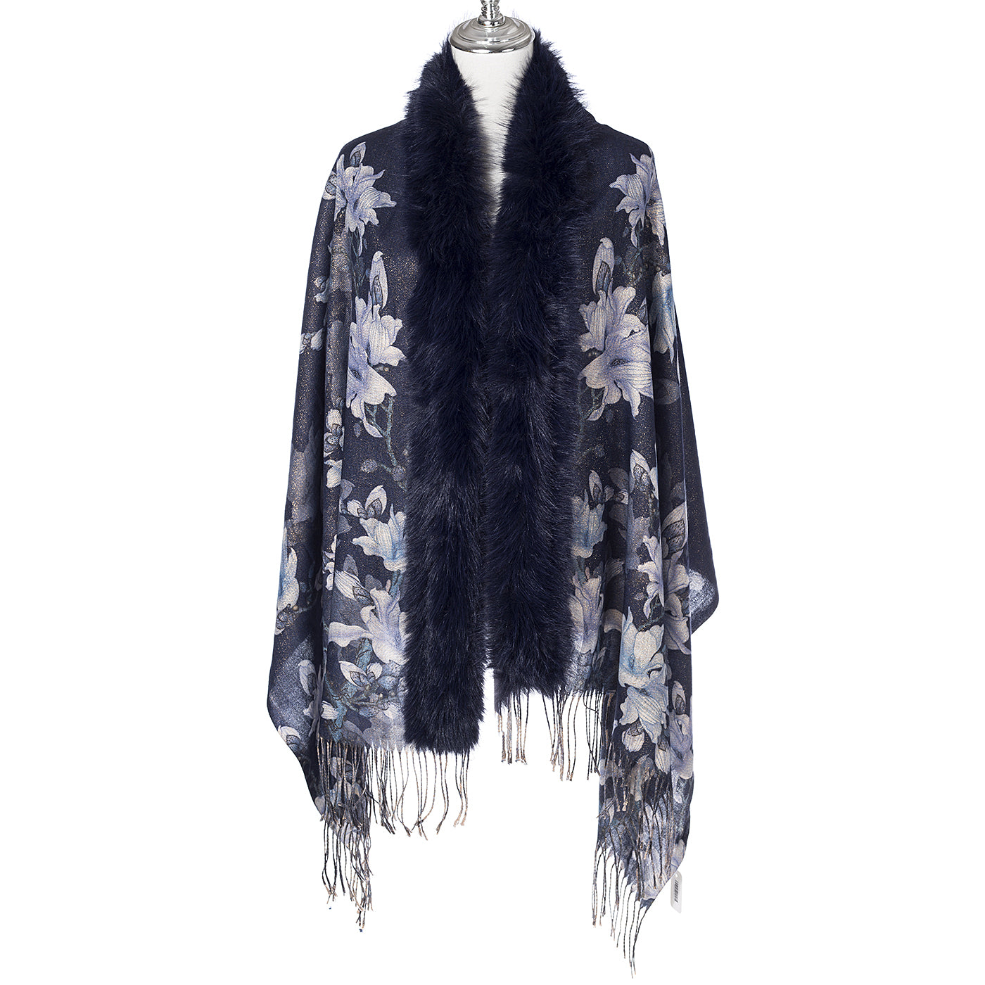 Botanical Gold Lurex Wrap With Fur Trim