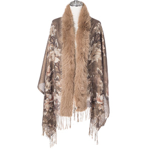 Botanical Gold Lurex Wrap With Fur Trim