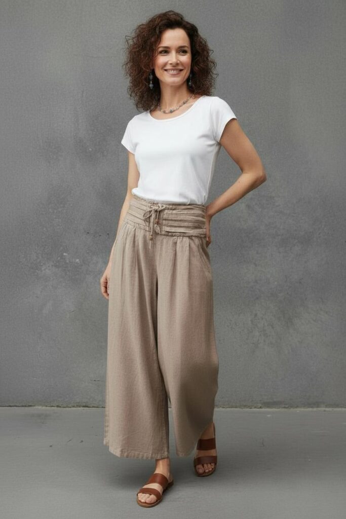 #Wide Leg Pleat Waist Band Pants