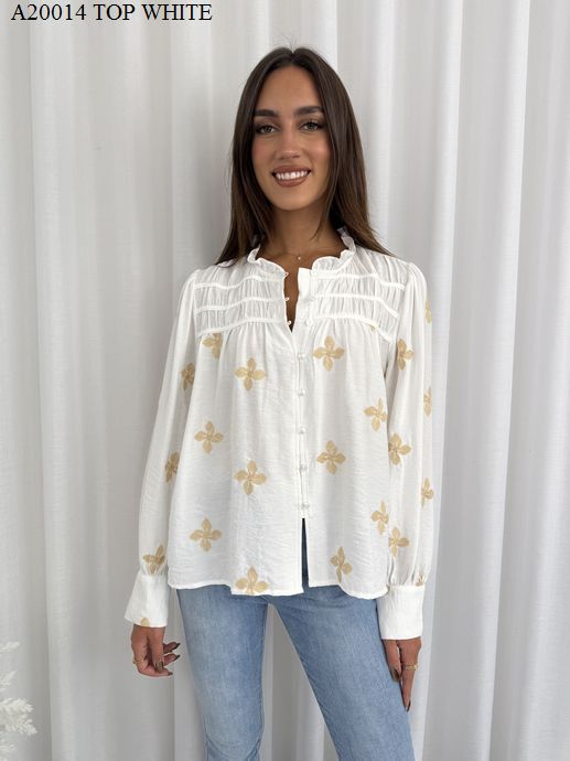 Mitsy Shirred Detail Bodice Boho Long Sleeve Shirt
