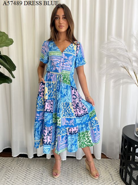 PATCHWORK FRANGIPANI MIDI DRESS