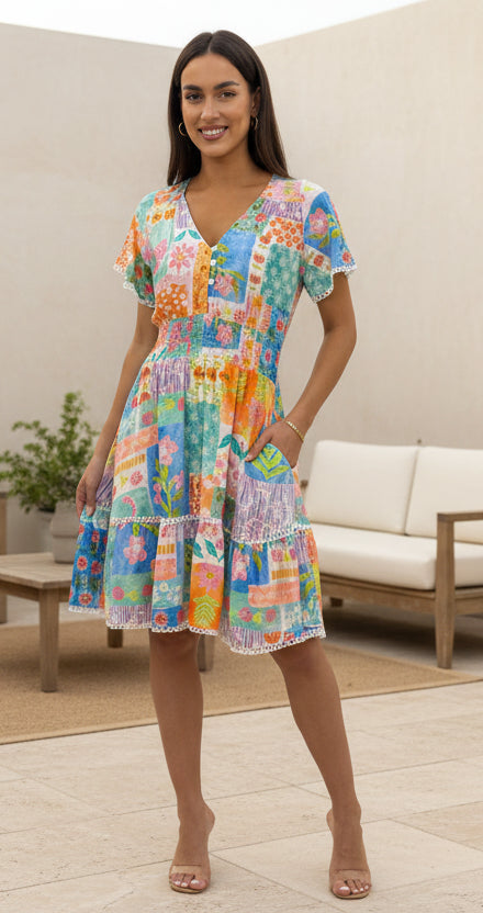 Cottage Garden Cap Sleeve Mini Dress