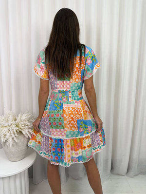 Cottage Garden Cap Sleeve Mini Dress