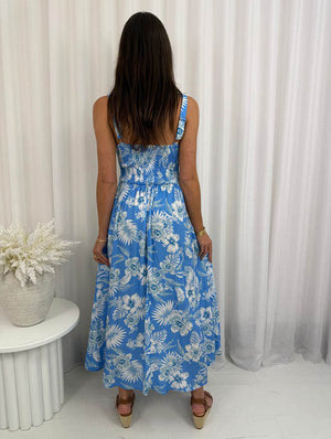 Blue Sunset Hibiscus Maxi Dress