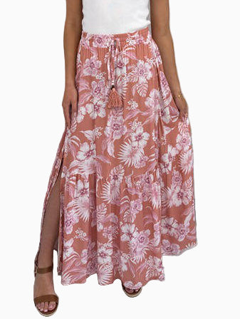 Peach Sunset Hibiscus Maxi Skirt