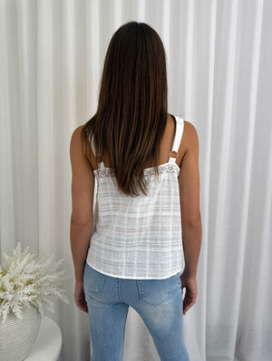 Button Up Tank Top With Pleats & Lace