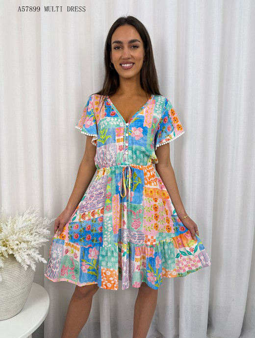 Cottage Garden Cap Sleeve Mini Dress