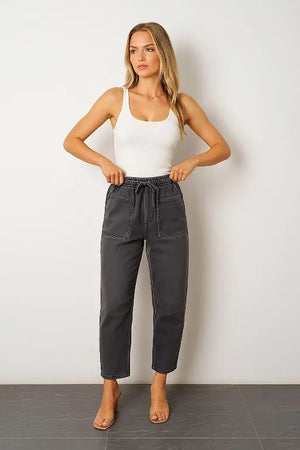 Stretch Barrel Jeans Elastic Waist