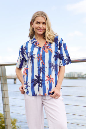 Top Collar - Palm Stripes Blue