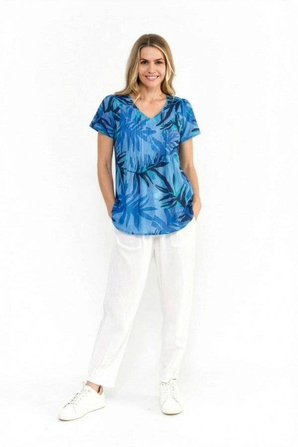 Kayla Cotton Blouse - Geo Leaves