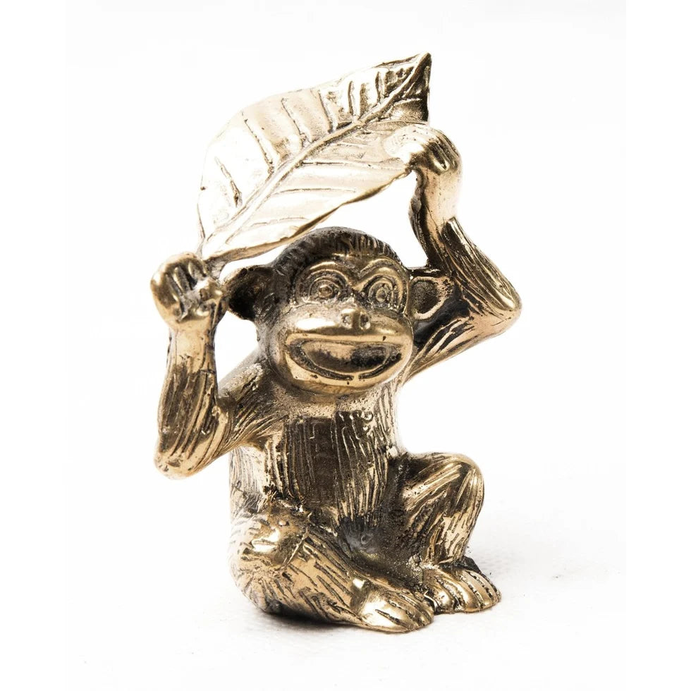 Monkey Statue With Palm Leaf