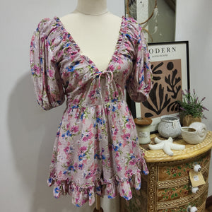 PINK FLORAL JUMPSUIT V NECK