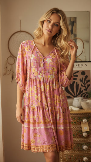 #Peach Floral Mini Dress