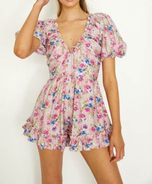 PINK FLORAL JUMPSUIT V NECK