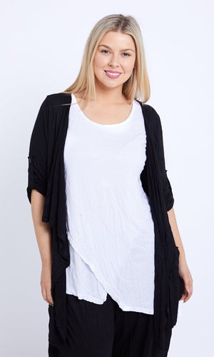 KATHY BUTTON UP SLEEVES CARDI WITH POCKETS