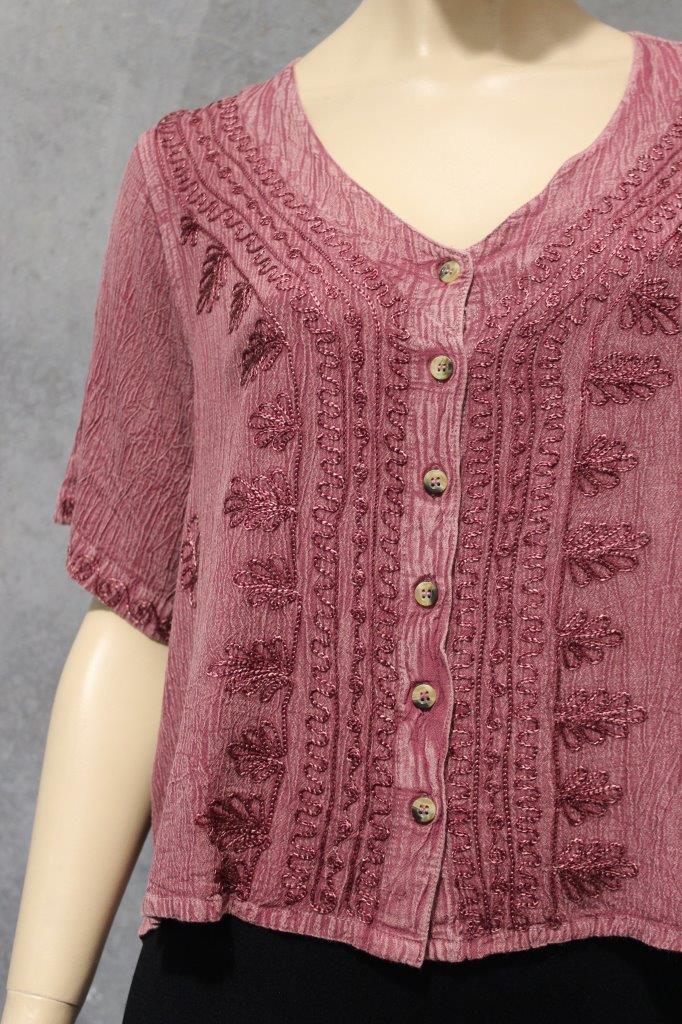 Cropped Crepe Button Up Top