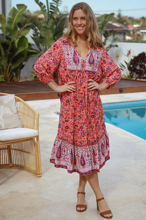 Olivia 3/4 Sleeve Midi Dress