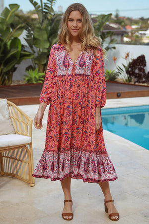 Olivia 3/4 Sleeve Midi Dress