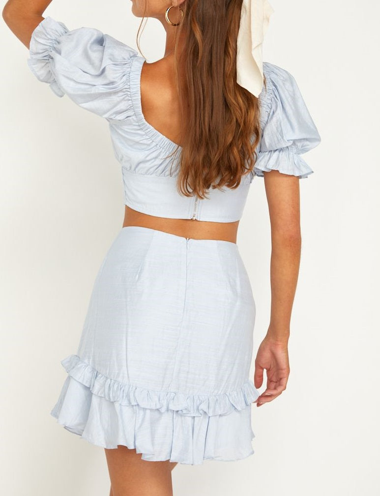 STEEL BLUE MINI SKIRT