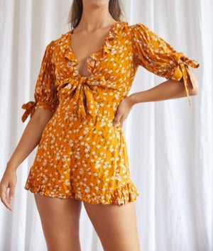 INDI TIE FRONT FLORAL PLAYSUIT