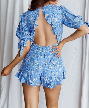 INDI TIE FRONT FLORAL PLAYSUIT