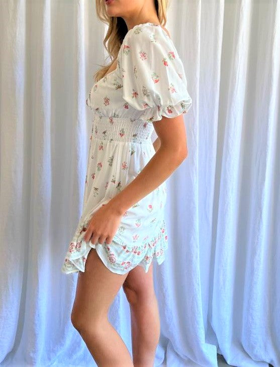 floral peasant mini dress INDI PEASANT FLORAL MINI DRESS