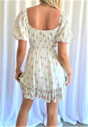 INDI PEASANT FLORAL MINI DRESS