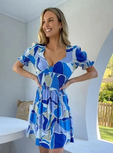 #Shyla Bow Mini Dress - Azure
